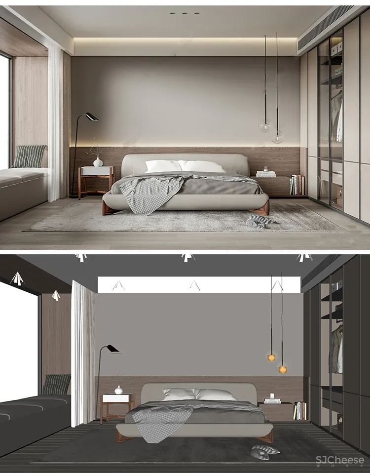 110套网红奶油风SU家装草图模型,客餐厅/厨房/卫生间/卧室/书房丨SKP格式丨20G