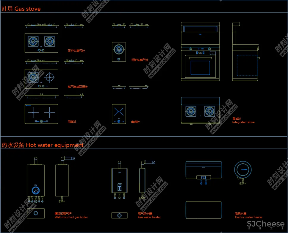 家用厨房电器家电CAD动态图库平面+立面+侧面 丨DWG丨2.92M