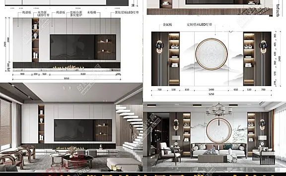 2023流行背景墙设计效果图+背景墙尺寸材料标注丨JPG丨1.25G