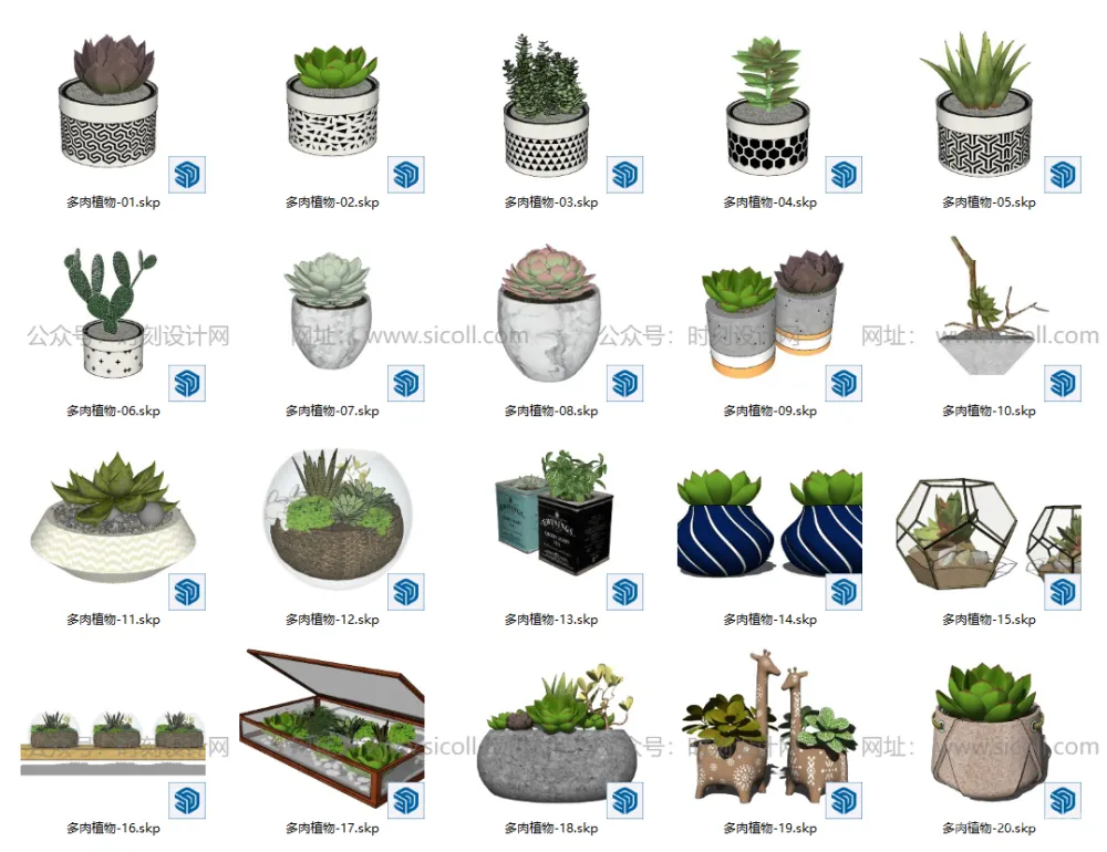 74个多肉植物模型丨绿植盆栽室内多肉水晶球花盆SU模型合集丨SU+JPG丨910MB