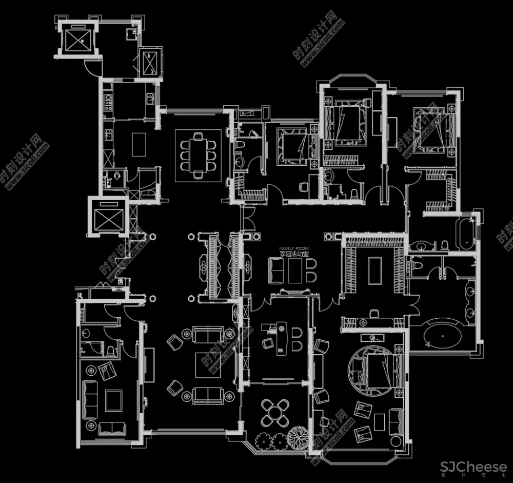 家装大平层室内设计CAD平面布局规划方案60套合集丨DWG丨36.6MB
