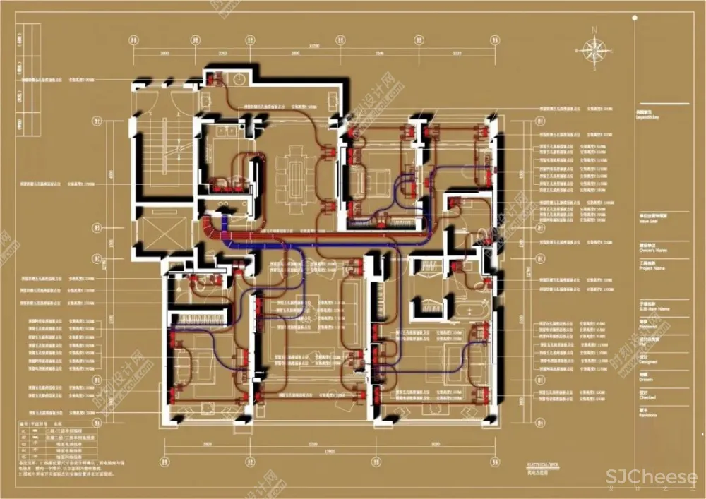 全屋机电连线图及开关插座图例机电点位图水电点位布局及开关、插座、灯具合集打印线型丨DWG丨3.67M
