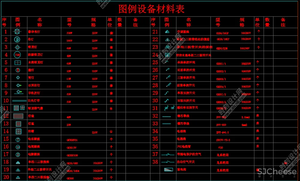 全屋机电连线图及开关插座图例机电点位图水电点位布局及开关、插座、灯具合集打印线型丨DWG丨3.67M
