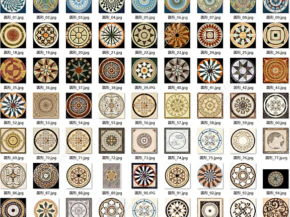 石材拼花材质贴图合集圆形椭圆方形过道多边形角花波打线腰线其他拼花丨JPG丨473MB