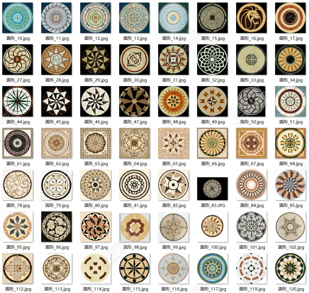 石材拼花材质贴图合集圆形椭圆方形过道多边形角花波打线腰线其他拼花丨JPG丨473MB
