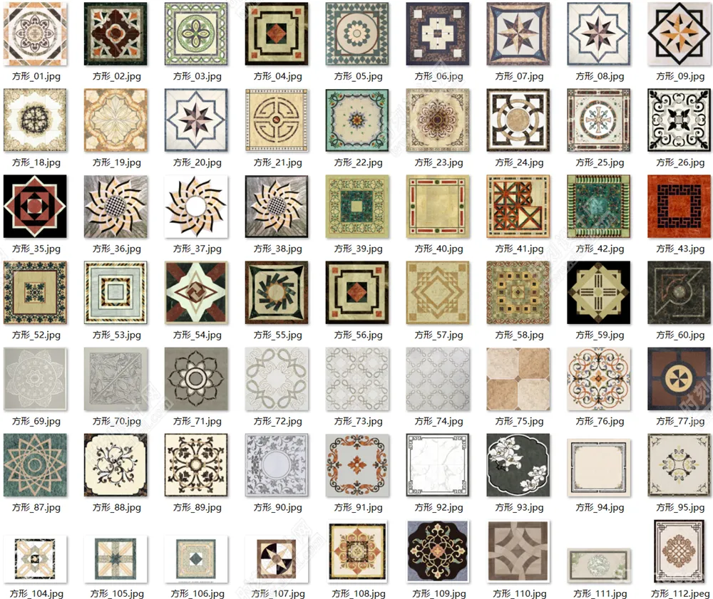 石材拼花材质贴图合集圆形椭圆方形过道多边形角花波打线腰线其他拼花丨JPG丨473MB
