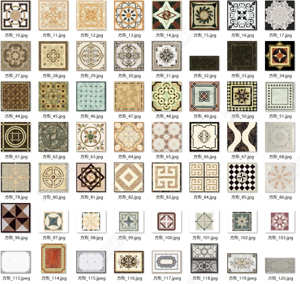 石材拼花材质贴图合集圆形椭圆方形过道多边形角花波打线腰线其他拼花丨JPG丨473MB