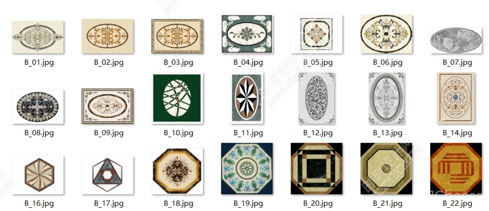石材拼花材质贴图合集圆形椭圆方形过道多边形角花波打线腰线其他拼花丨JPG丨473MB