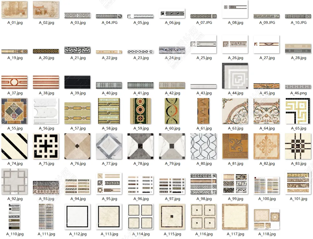 石材拼花材质贴图合集圆形椭圆方形过道多边形角花波打线腰线其他拼花丨JPG丨473MB