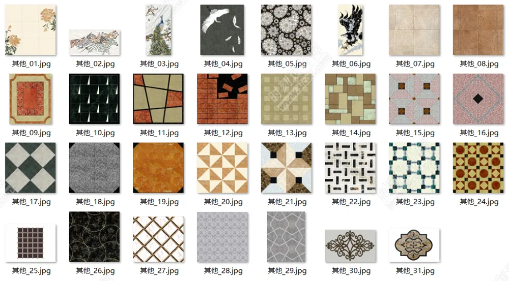 石材拼花材质贴图合集圆形椭圆方形过道多边形角花波打线腰线其他拼花丨JPG丨473MB