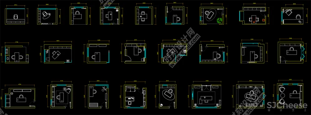 500套家装平面布局CAD模块合集客厅书房卧室厨房卫生间丨DWG丨10.7M