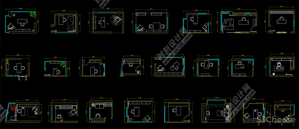 500套家装平面布局CAD模块合集客厅书房卧室厨房卫生间丨DWG丨10.7M