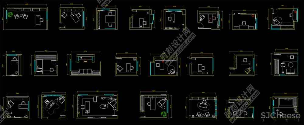 500套家装平面布局CAD模块合集客厅书房卧室厨房卫生间丨DWG丨10.7M
