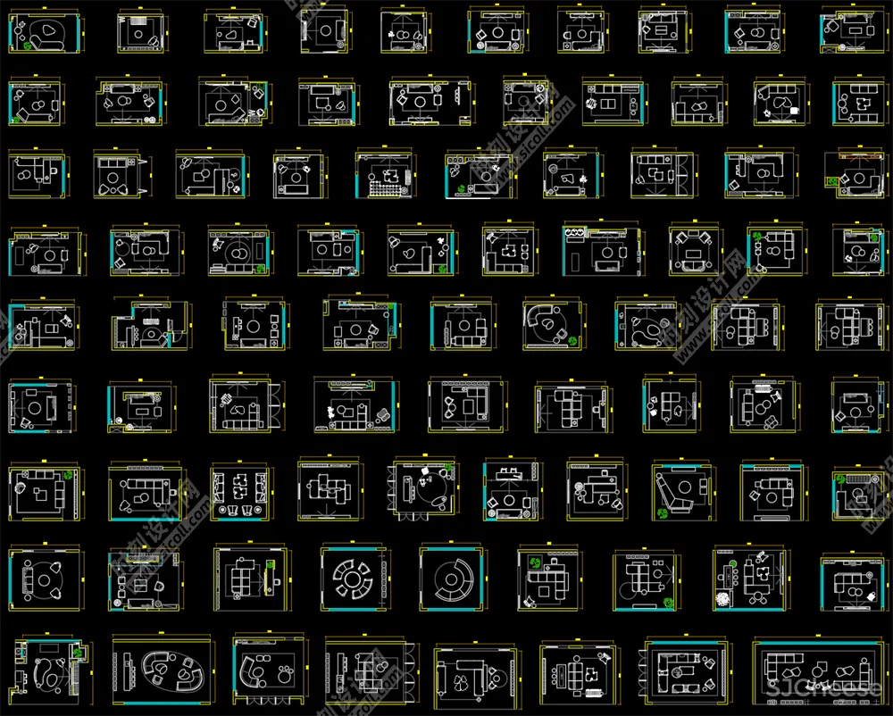 500套家装平面布局CAD模块合集客厅书房卧室厨房卫生间丨DWG丨10.7M