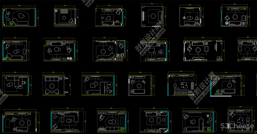 500套家装平面布局CAD模块合集客厅书房卧室厨房卫生间丨DWG丨10.7M