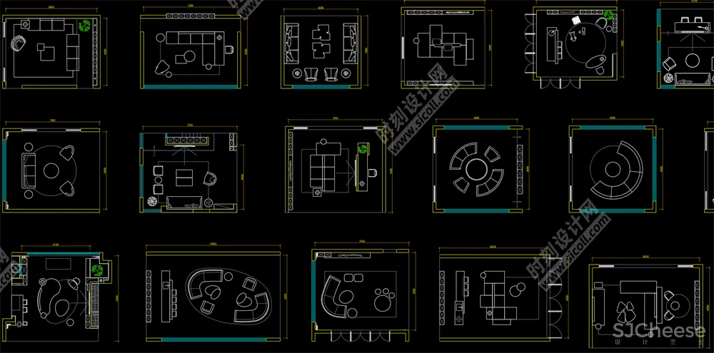 500套家装平面布局CAD模块合集客厅书房卧室厨房卫生间丨DWG丨10.7M