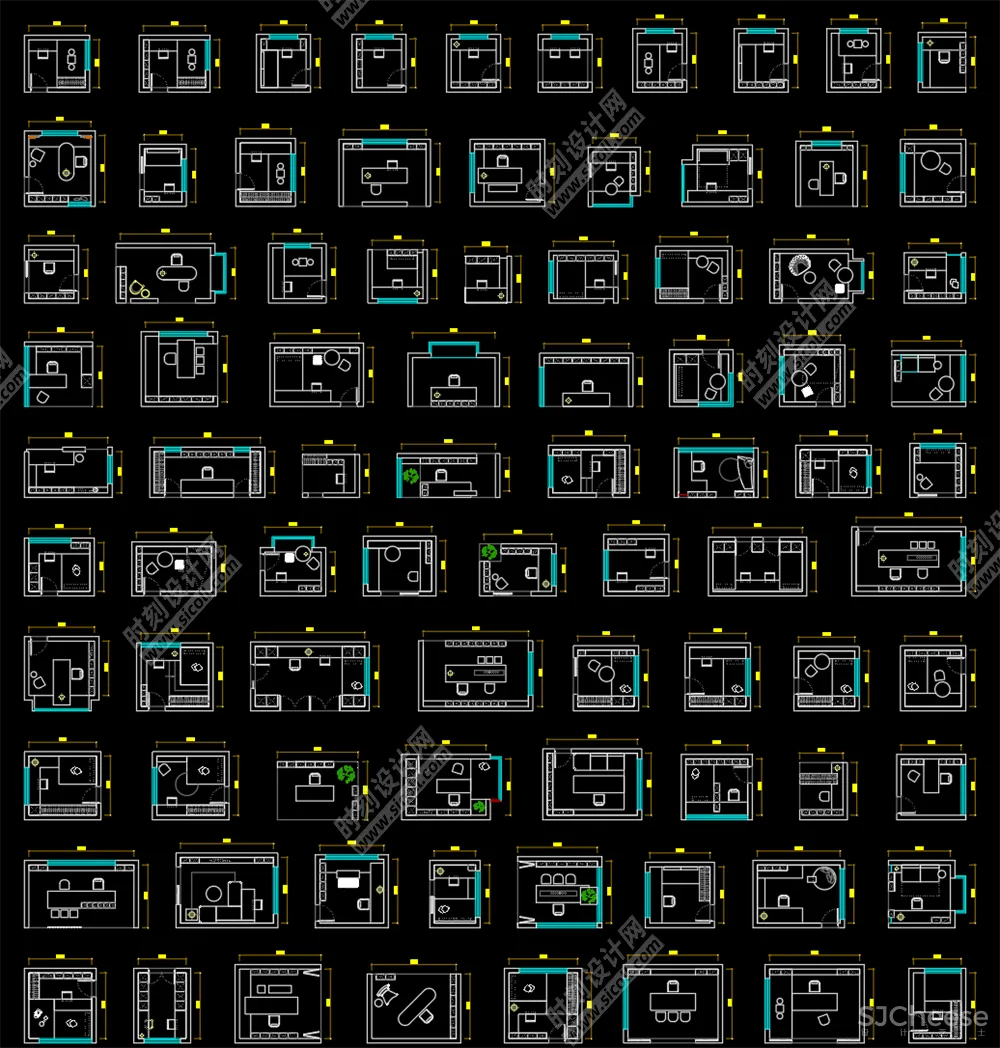 500套家装平面布局CAD模块合集客厅书房卧室厨房卫生间丨DWG丨10.7M