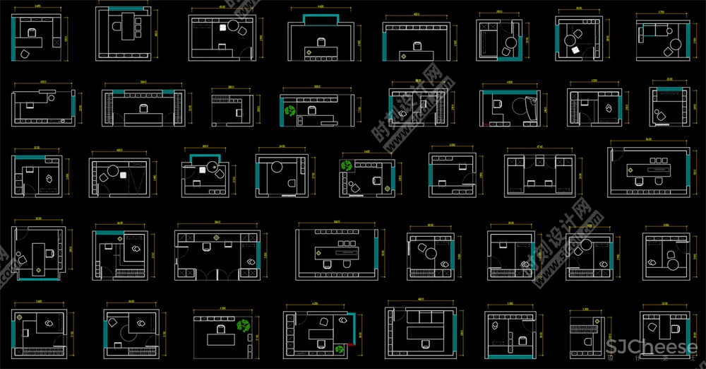 500套家装平面布局CAD模块合集客厅书房卧室厨房卫生间丨DWG丨10.7M
