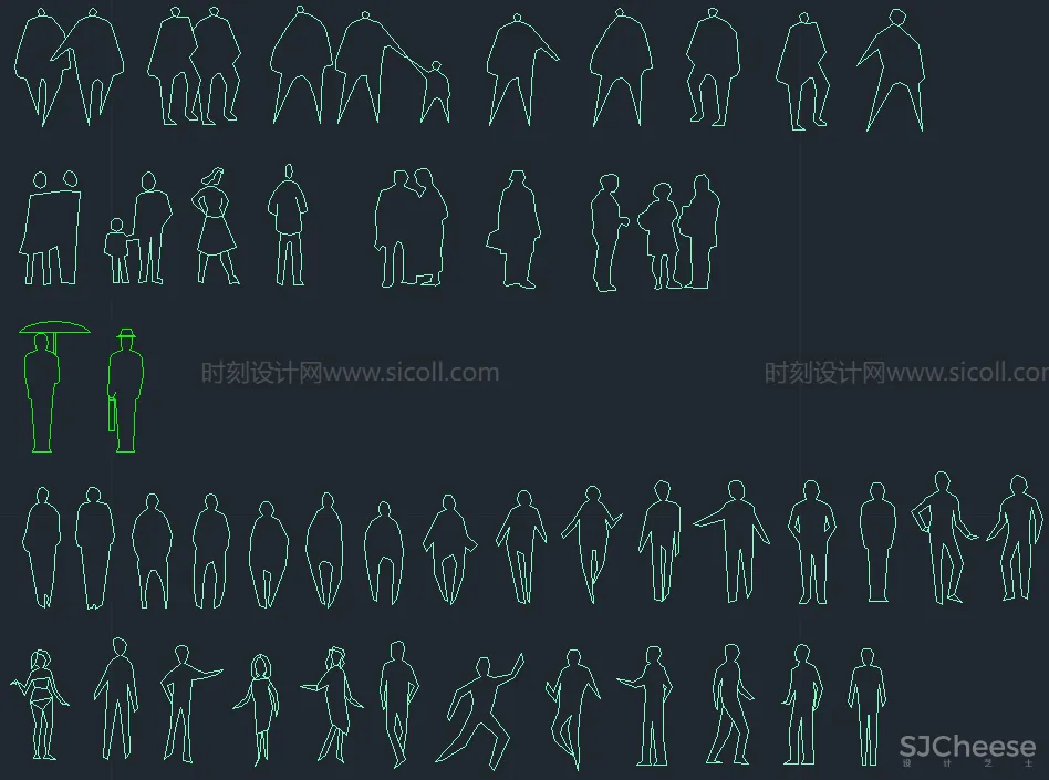 精选平立面5000个人物CAD图库丨运动办公男女老人小孩站立坐姿人物CAD图块大全丨32.3M