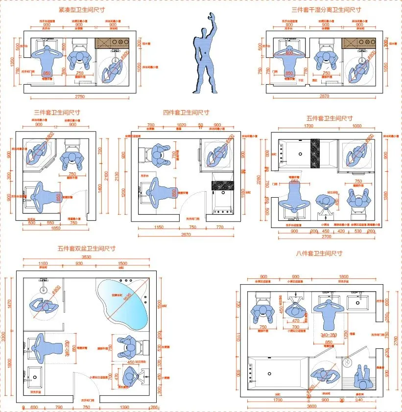 卫生间人体工程学常用尺寸CAD+卫生间CAD节点大样+卫浴CAD动态图块(带遮罩)丨DWG格式丨18.5M