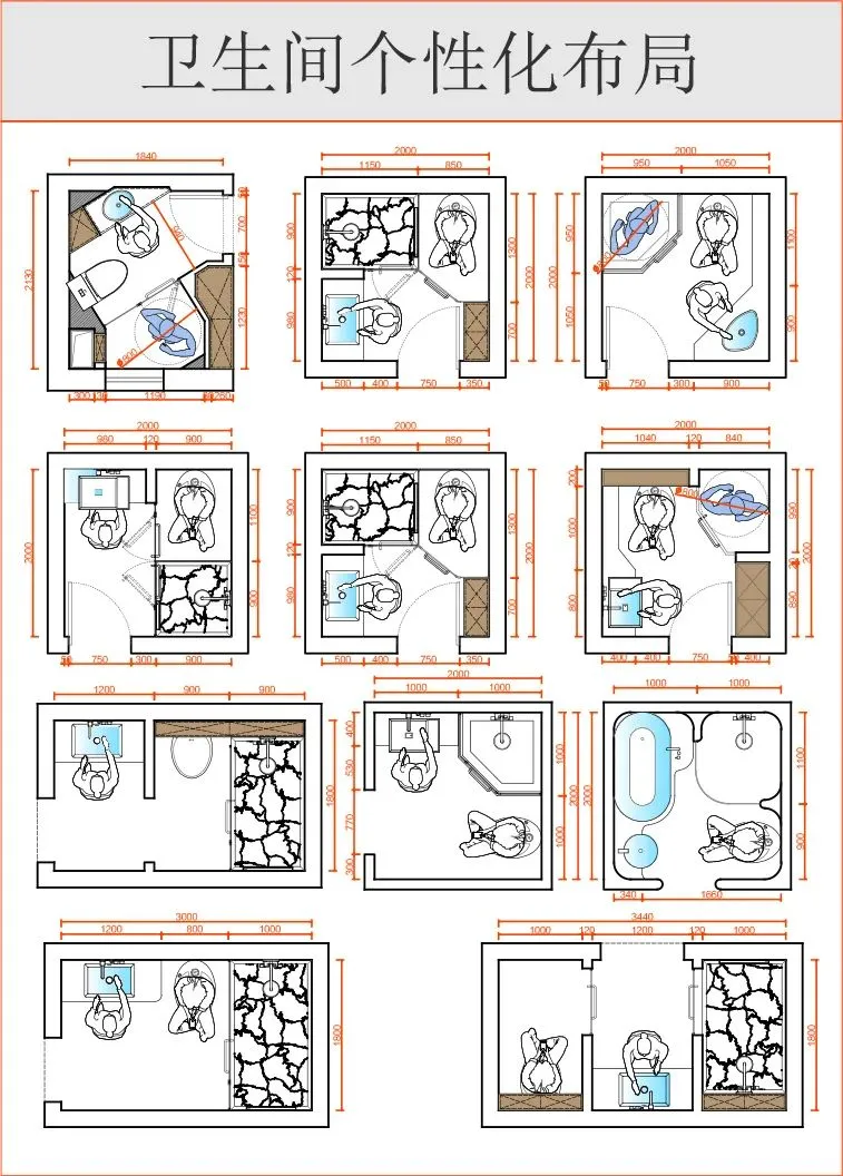 卫生间人体工程学常用尺寸CAD+卫生间CAD节点大样+卫浴CAD动态图块(带遮罩)丨DWG格式丨18.5M