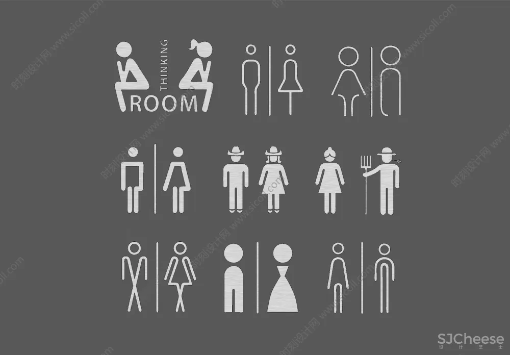卫生间标识牌SU模型图片图标合集丨草图大师室内商场公共厕所洗手间导向指示牌丨SKP+JPG+PNG丨88.5M