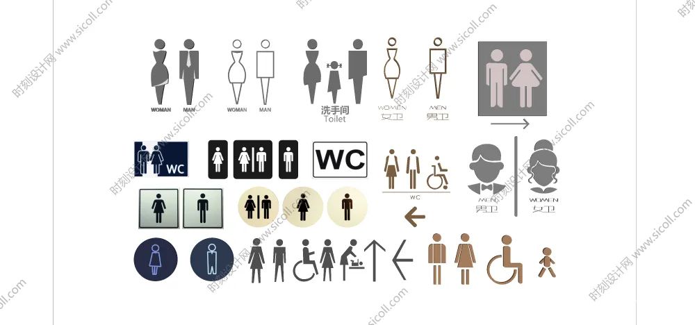卫生间标识牌SU模型图片图标合集丨草图大师室内商场公共厕所洗手间导向指示牌丨SKP+JPG+PNG丨88.5M