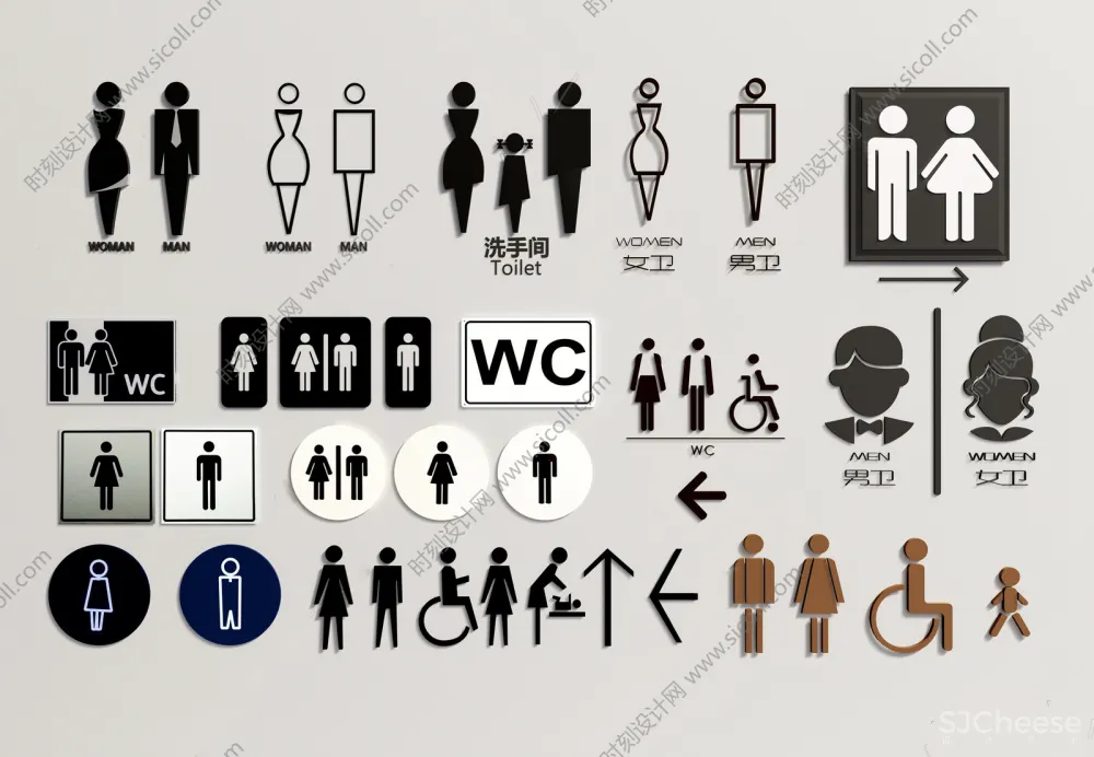 卫生间标识牌SU模型图片图标合集丨草图大师室内商场公共厕所洗手间导向指示牌丨SKP+JPG+PNG丨88.5M