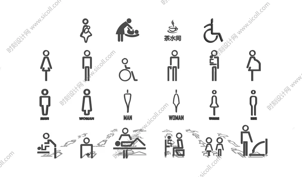 卫生间标识牌SU模型图片图标合集丨草图大师室内商场公共厕所洗手间导向指示牌丨SKP+JPG+PNG丨88.5M
