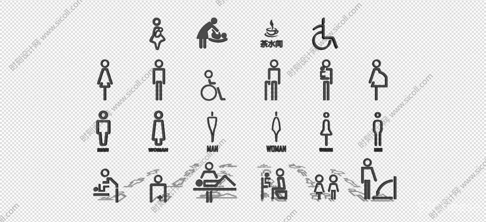 卫生间标识牌SU模型图片图标合集丨草图大师室内商场公共厕所洗手间导向指示牌丨SKP+JPG+PNG丨88.5M