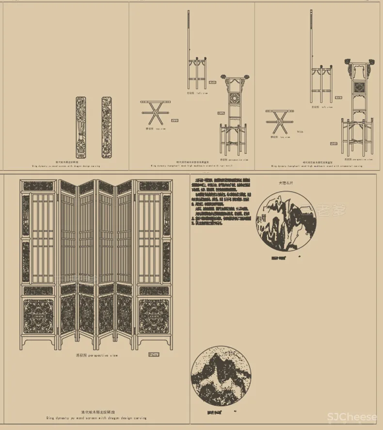中式家具CAD图库图块柜子桌椅茶几条案节点线条图角线CAD素材丨DWG丨144M