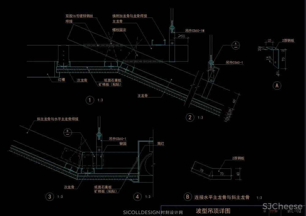 天花吊顶通用节点CAD合集上人屋面检修口风口灯槽灯具窗帘盒大样详图剖面顶面2.52M