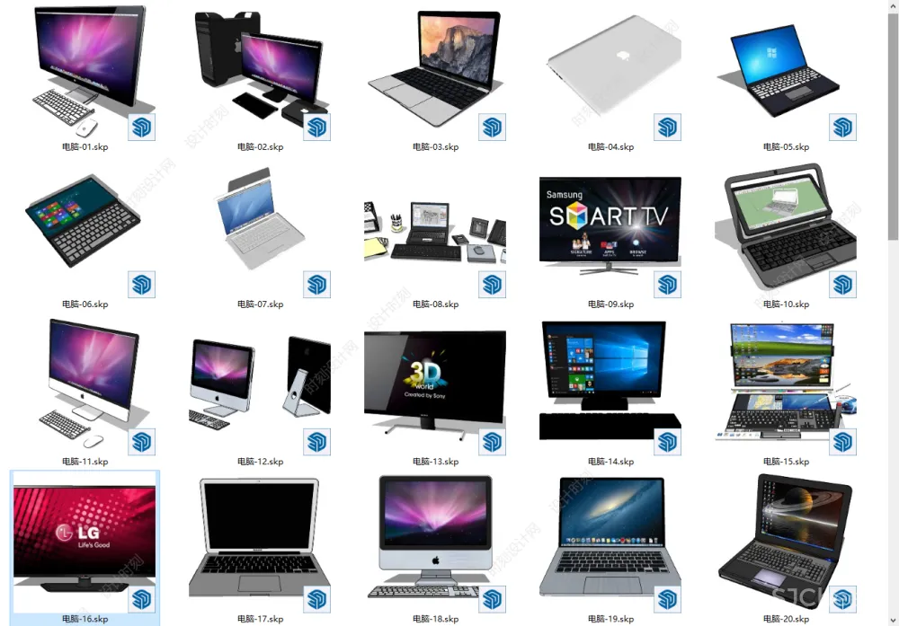 300个工装电器SU模型大合集丨电脑电视打印机电器投影空调饮水机插座丨SKP格式丨1.2G