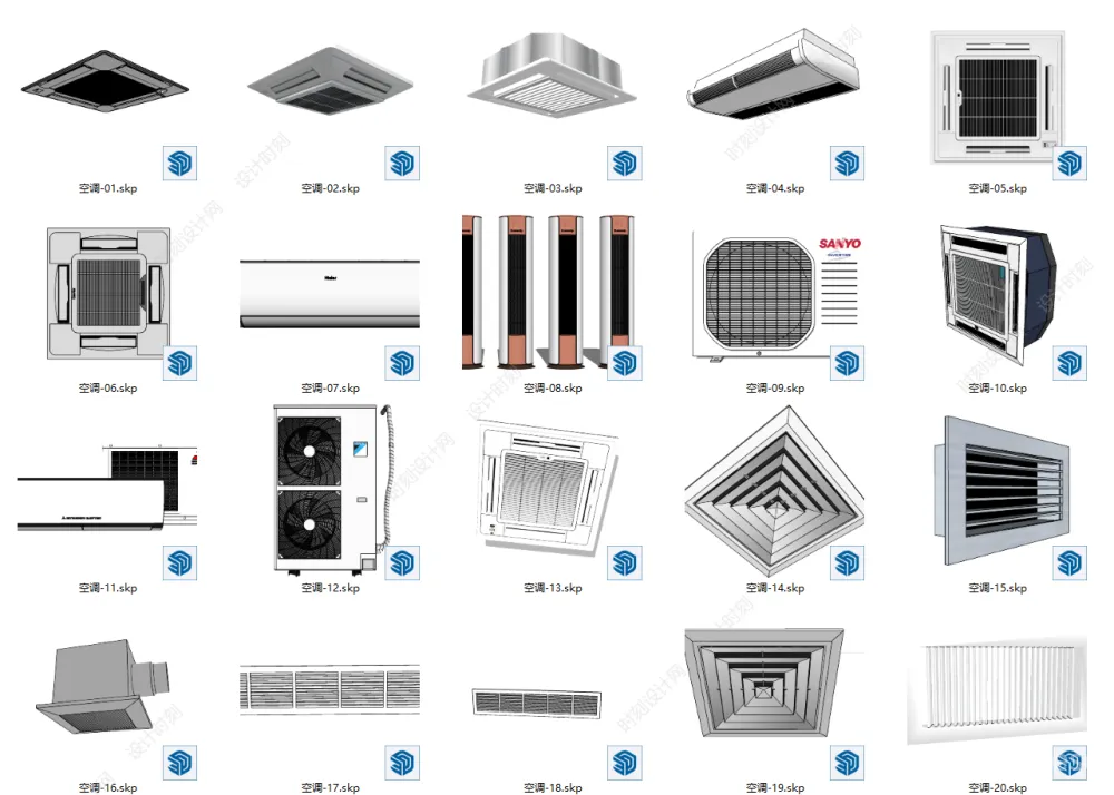 300个工装电器SU模型大合集丨电脑电视打印机电器投影空调饮水机插座丨SKP格式丨1.2G