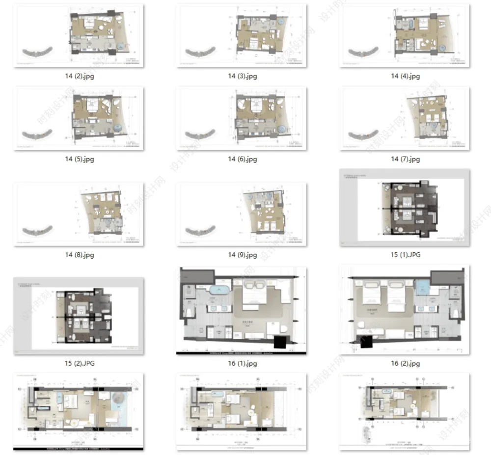 酒店设计必备平面布置方案合集来了！大堂餐吧、标准客房、总统套房平面布置图合集丨300张丨665M