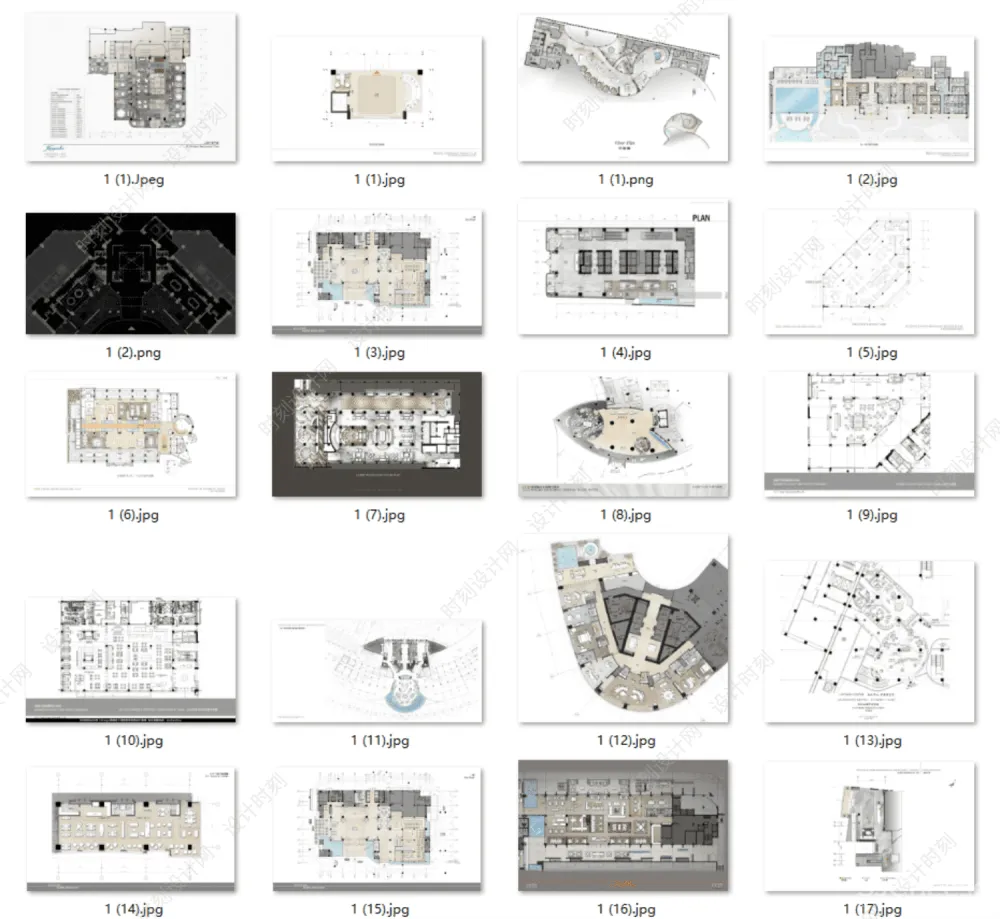 酒店设计必备平面布置方案合集来了！大堂餐吧、标准客房、总统套房平面布置图合集丨300张丨665M