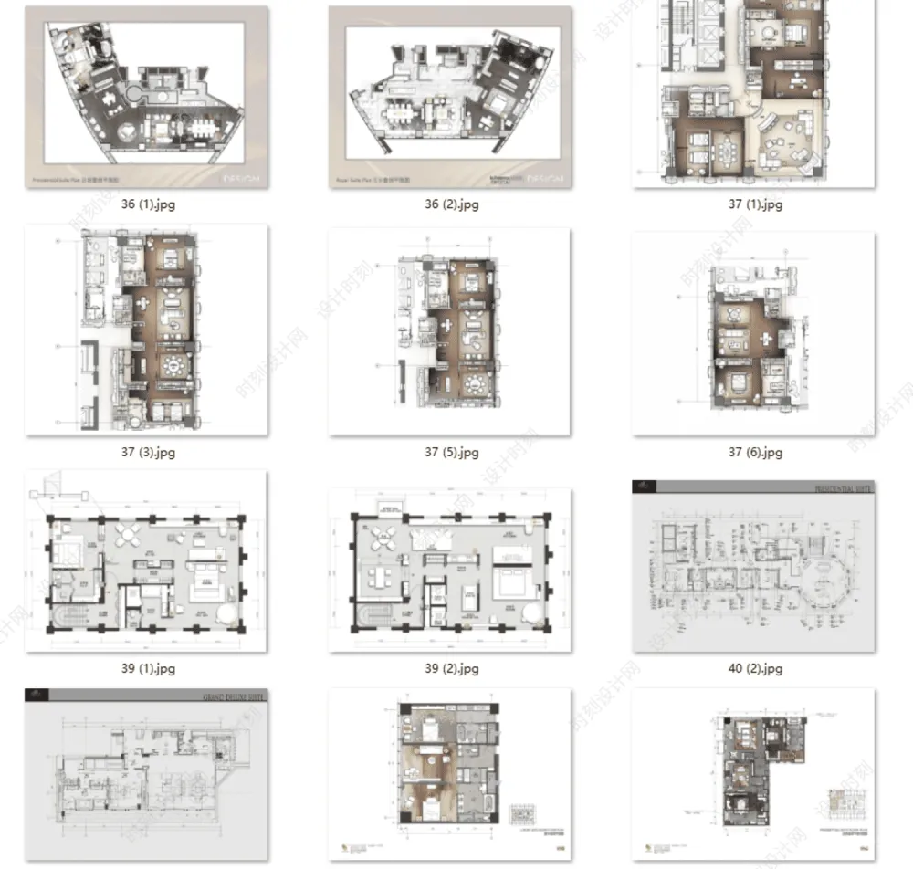 酒店设计必备平面布置方案合集来了！大堂餐吧、标准客房、总统套房平面布置图合集丨300张丨665M