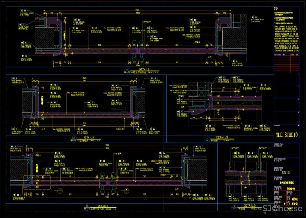 常用天花通用CAD节点大全,还没有?天花地面墙面墙顶相接门表收口灯带变形缝窗帘盒石膏板节点大样合集丨58M