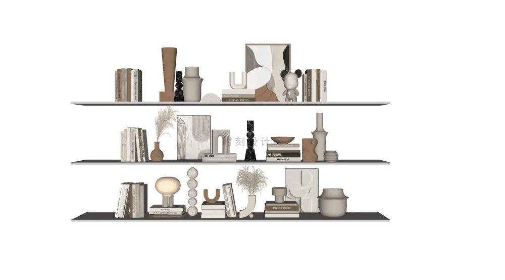 书籍书本摆件书墙SU模型组合丨报刊书本图书画册图册书房书柜书架现代中式摆件花瓶摆件装饰品组合丨23套丨2.1G