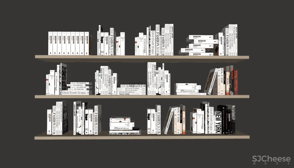 书籍书本摆件书墙SU模型组合丨报刊书本图书画册图册书房书柜书架现代中式摆件花瓶摆件装饰品组合丨23套丨2.1G