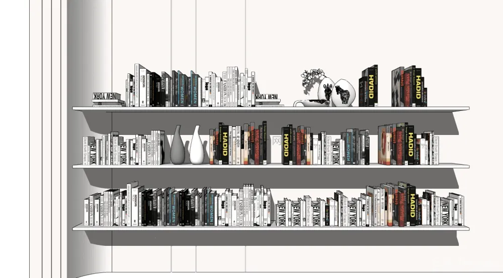 书籍书本摆件书墙SU模型组合丨报刊书本图书画册图册书房书柜书架现代中式摆件花瓶摆件装饰品组合丨23套丨2.1G