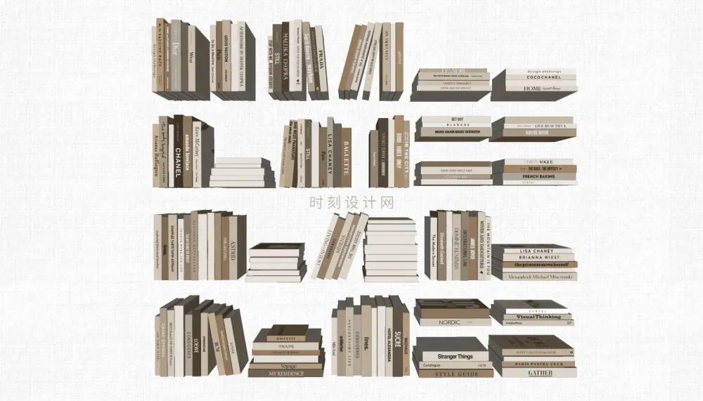 书籍书本摆件书墙SU模型组合丨报刊书本图书画册图册书房书柜书架现代中式摆件花瓶摆件装饰品组合丨23套丨2.1G