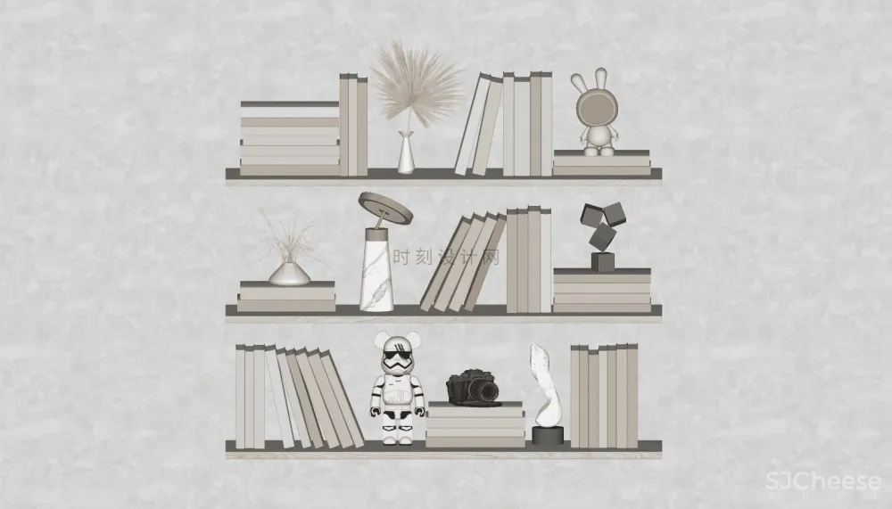 书籍书本摆件书墙SU模型组合丨报刊书本图书画册图册书房书柜书架现代中式摆件花瓶摆件装饰品组合丨23套丨2.1G