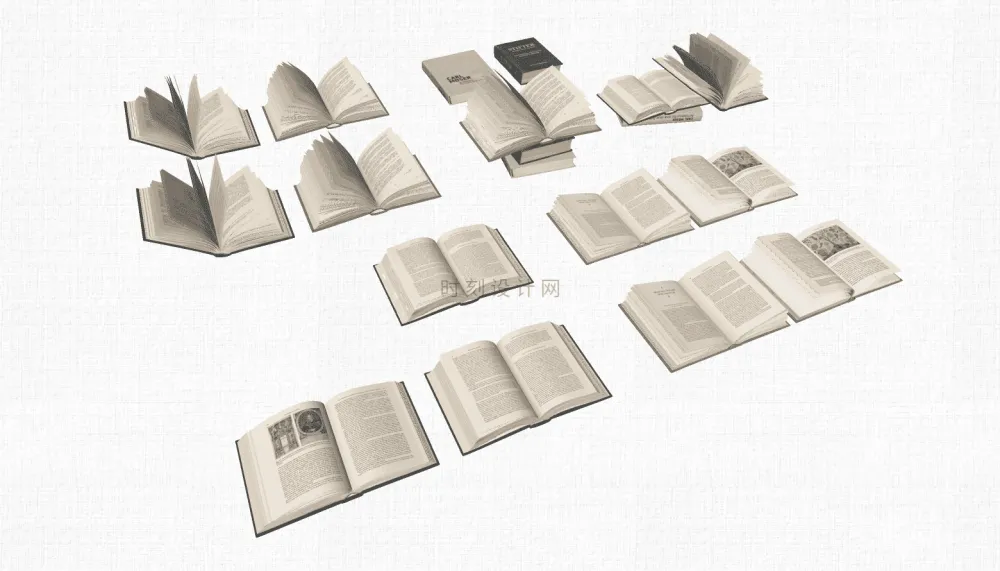书籍书本摆件书墙SU模型组合丨报刊书本图书画册图册书房书柜书架现代中式摆件花瓶摆件装饰品组合丨23套丨2.1G