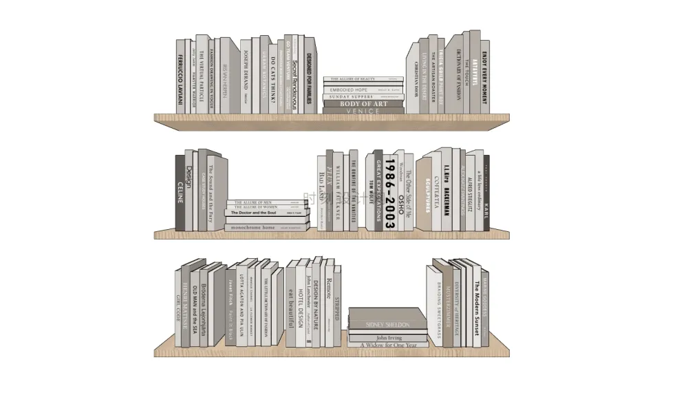 书籍书本摆件书墙SU模型组合丨报刊书本图书画册图册书房书柜书架现代中式摆件花瓶摆件装饰品组合丨23套丨2.1G