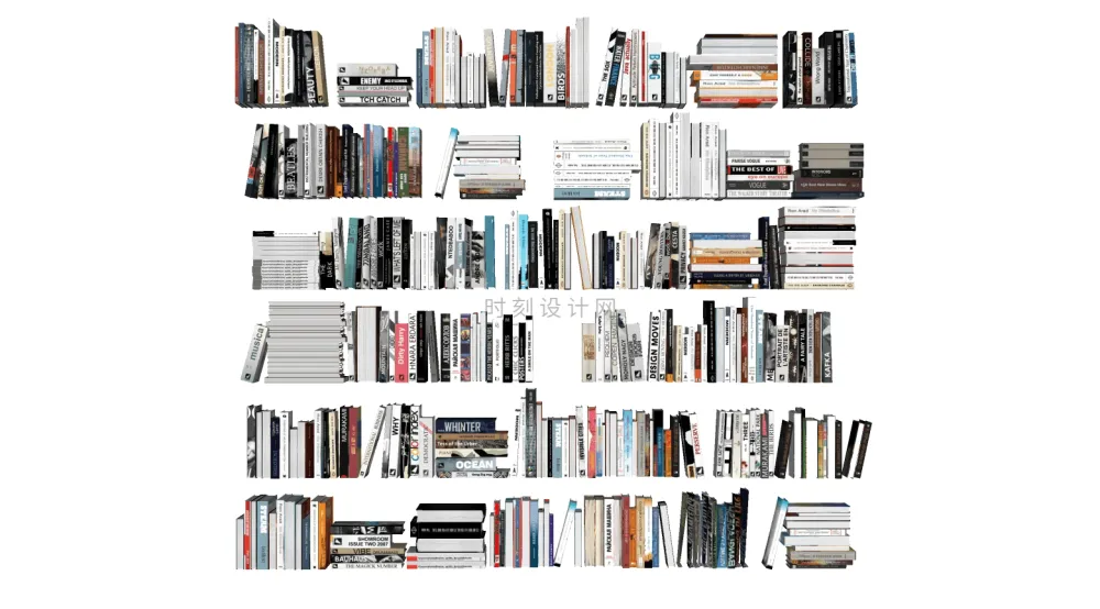 书籍书本摆件书墙SU模型组合丨报刊书本图书画册图册书房书柜书架现代中式摆件花瓶摆件装饰品组合丨23套丨2.1G