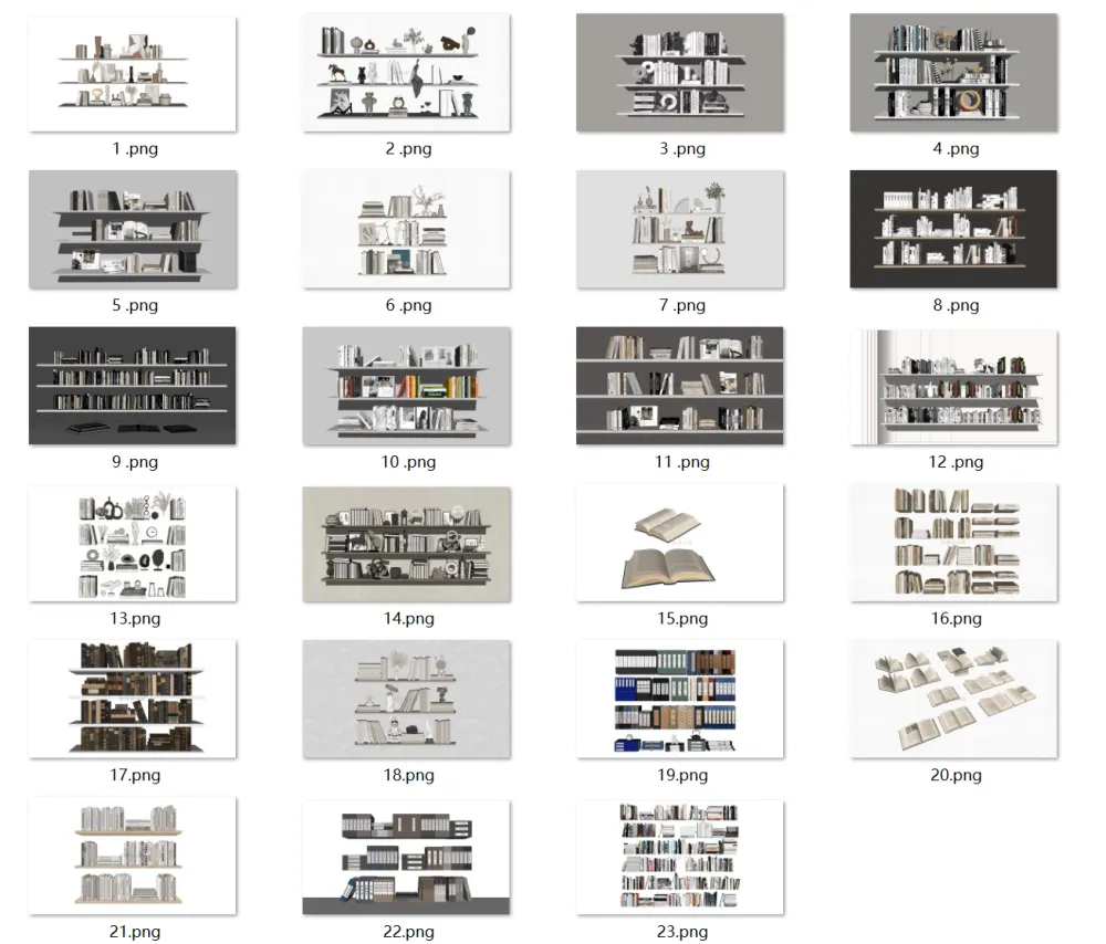 书籍书本摆件书墙SU模型组合丨报刊书本图书画册图册书房书柜书架现代中式摆件花瓶摆件装饰品组合丨23套丨2.1G
