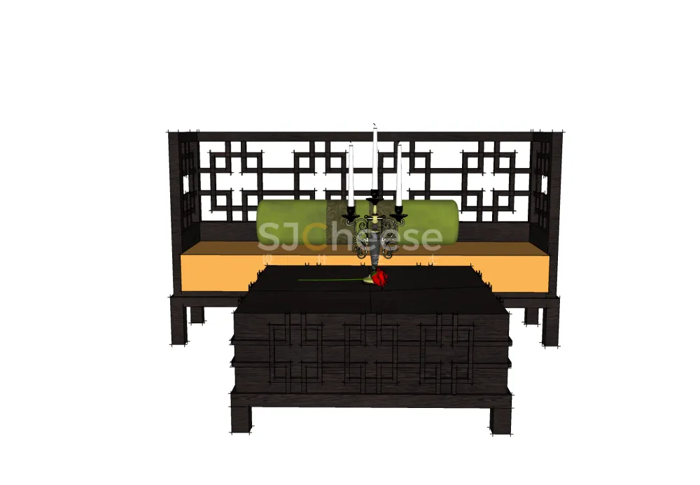 中式家具4套组合SU模型，含沙发、床、床头柜、茶几丨SKP格式丨12.5M