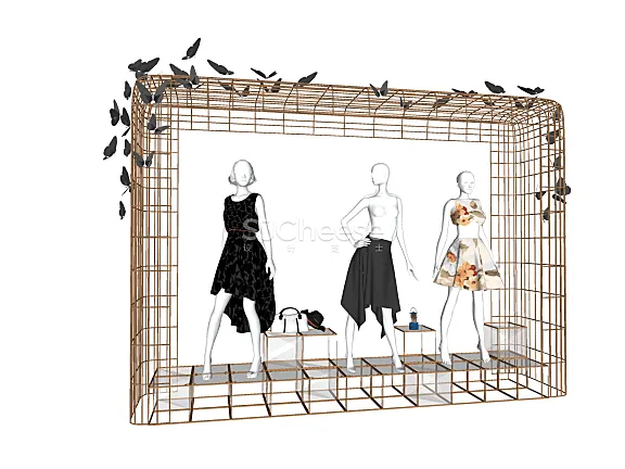 店铺橱窗服装用品SU模型合集模特衣服饰品鞋子包衣架专卖店sketchup丨167个SKP丨2.38G