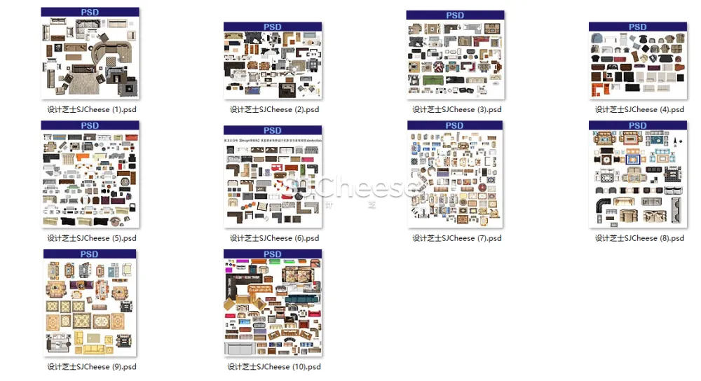 室内设计彩平彩立图PSD图块合集家具洁具沙发座椅床柜铺装厨卫电器丨14大类 3.2G